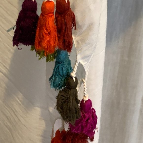 Cotton scarf, white with multi-coloured tassels,  4 feet x 2 feet - Picture 1 of 7